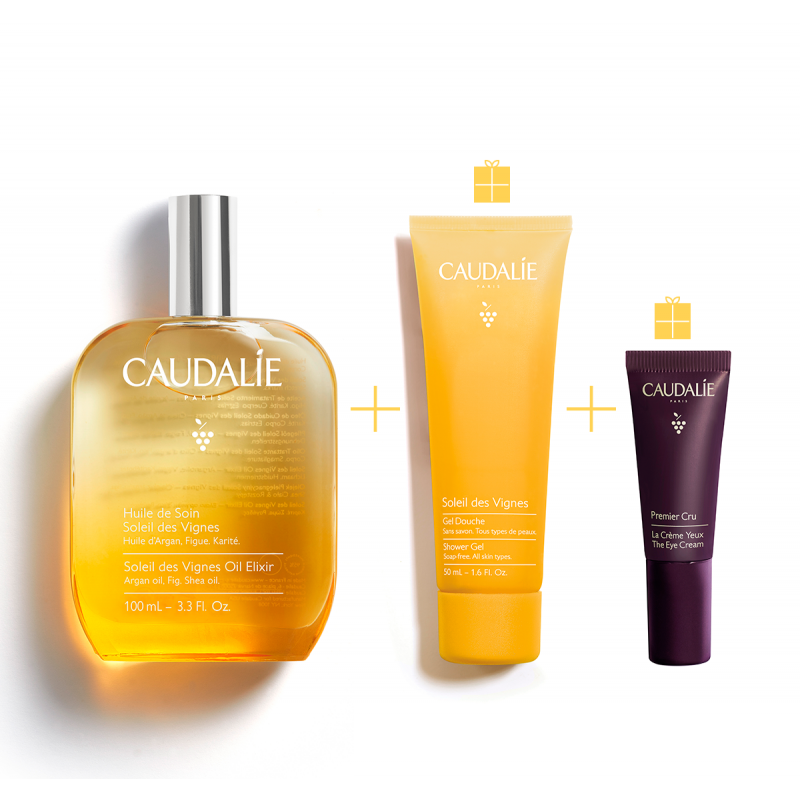 Caudalie pack Huile Élixir 100ml +Gel Douche50ml +Cr Yeux5ml