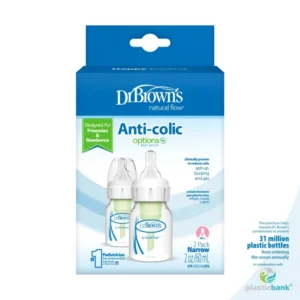 Dr.Brown Paquet de 2 Biberons Anti-Colic Etroit Options+ 60 ml + Tetines Prematurés