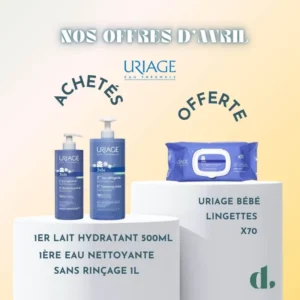 1ER LAIT HYDRATANT 1L + 1ERE EAU NETTOYANTE + CADEAU Uriage bébé Lignettes x70