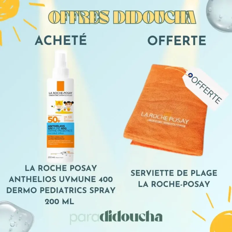 LA ROCHE POSAY ANTHELIOS UVMUNE 400 DERMO PEDIATRICS SPRAY 200 ML Serviette Offerte