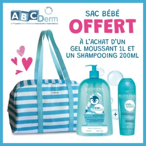 Bioderma ABCDERM Gel Moussant 1L + Bioderma ABCDERM Shampooing 200ml + SAC bébé offert!