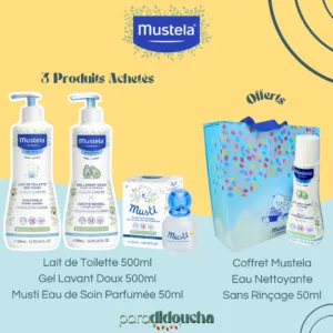 Mustela Pack Bébé Lait de Toilette 500ml + Gel Lavant Doux 500ml + Musti Eau de Soin Parfumée 50ml