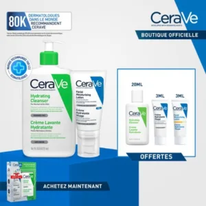 CERAVE OFFRE CREME LAVANTE HYDRATANTE 473 ML +CREME HYDRATANTE VISAGE NUIT 52 ML + 3 MINIATURES OFFERTES